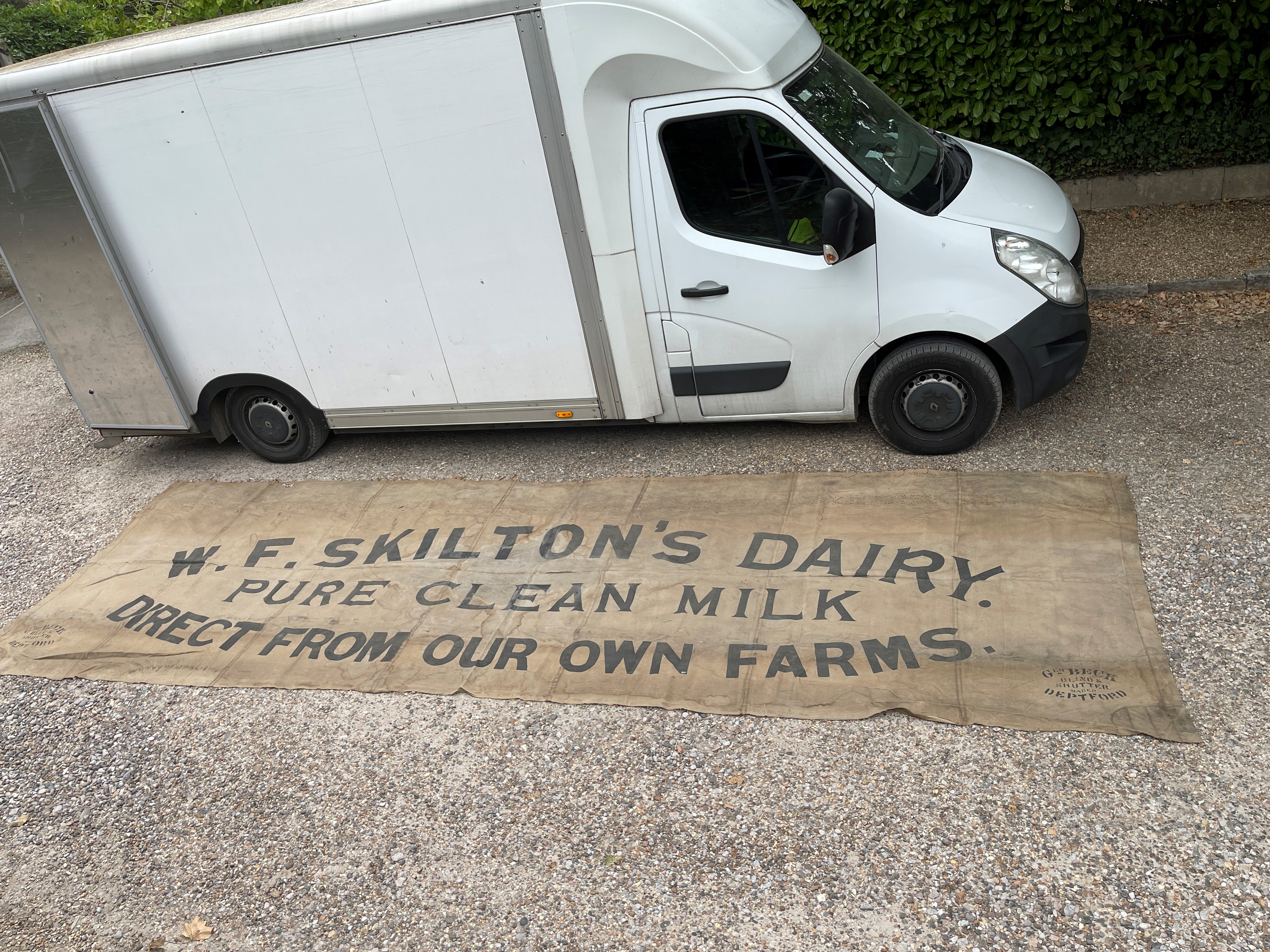 An early 20th Century Skilton Dairy canvas shop sign (van not included!)